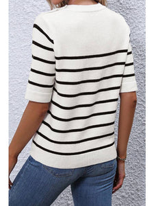 DAY TO NIGHT Striped Sweater Tee w. Button Detailing