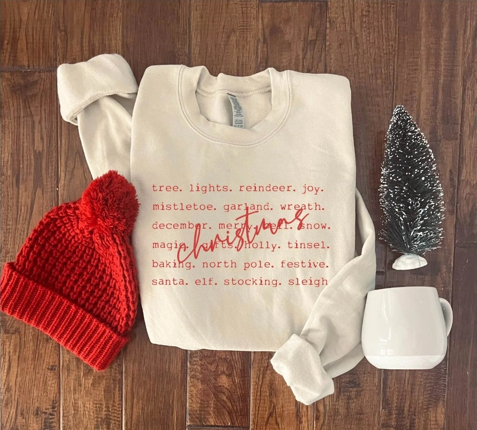 Nativity Words Christmas Sweatshirt Red Font