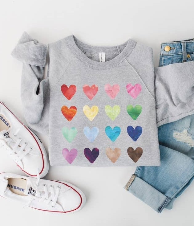 Watercolor Hearts French Terry Sweatshirt