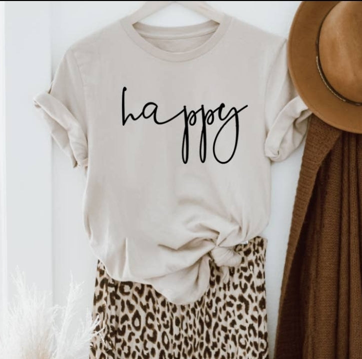 HAPPY script graphic tee