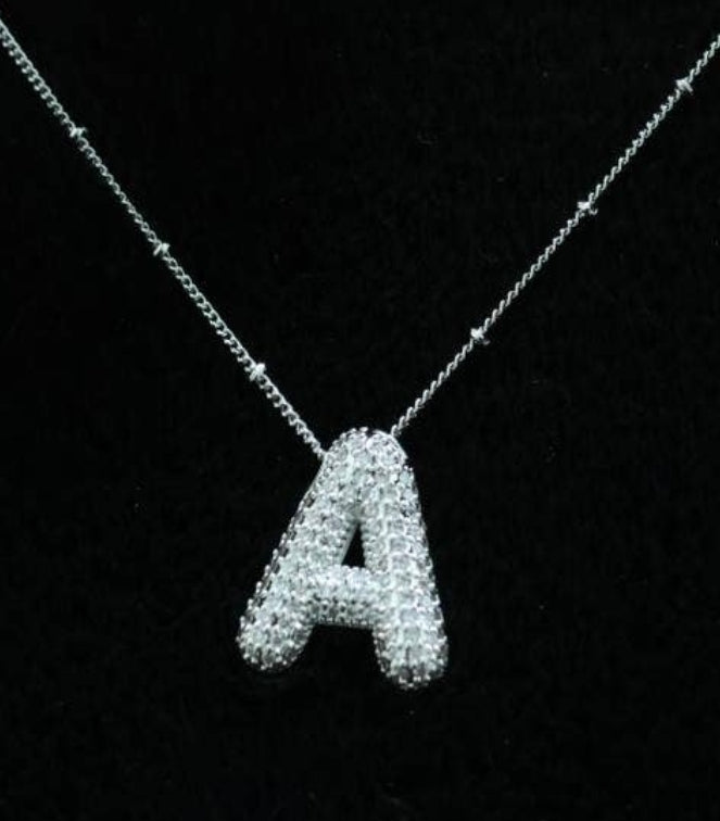 Jeweled Cubic Zirconia Bubble Initial Necklace