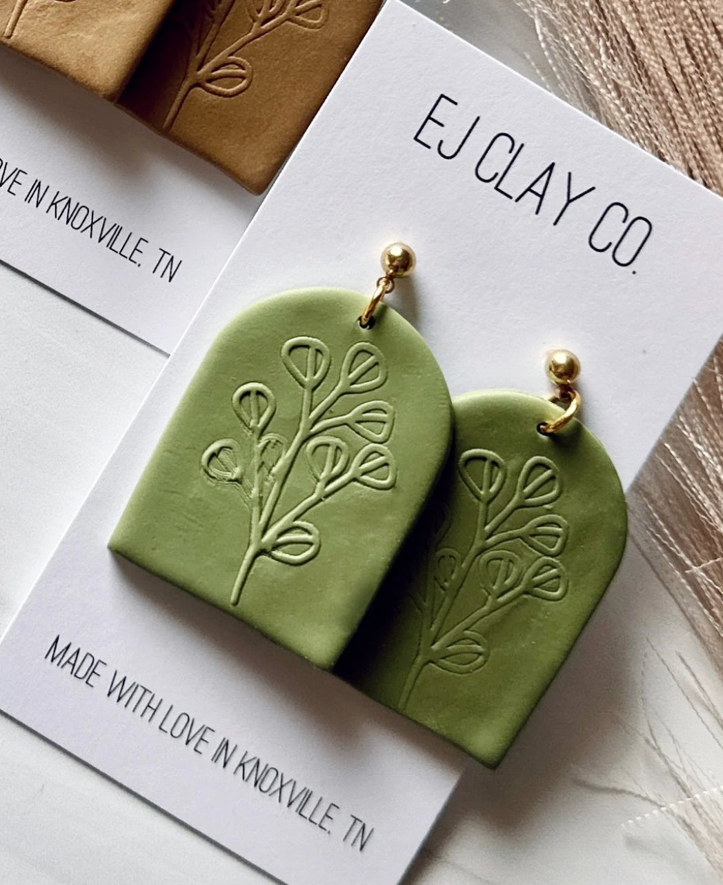 EJ Clay Floral Dome Earrings in Olive