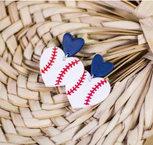 EJ Clay Baseball Heart Dangle Earrings