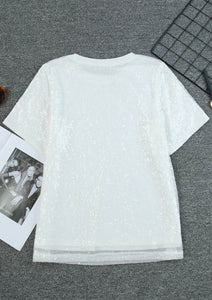 Summer Moon white sequin casual tee