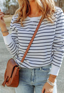 Navy Striped Casual Long Sleeve Top