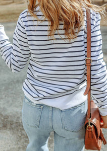 Navy Striped Casual Long Sleeve Top