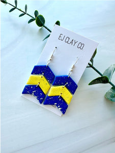 EJ Clay Blue Yellow Downs Syndrome Awareness Earrings