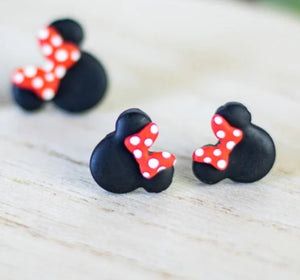 EJ Clay Mouse Stud Earrings with Dotted Bow