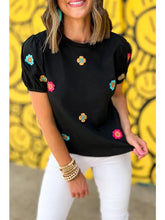 Load image into Gallery viewer, Floral Dream Embroidered Puff Sleeve Casual Top
