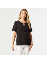 Load image into Gallery viewer, Tinto Crinkle Gauze Tassel Top in Black
