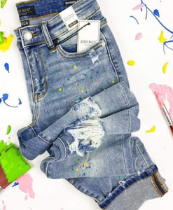 Judy Blue Paint Splatter Distressed Boyfriend #82245