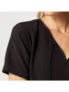 Tinto Crinkle Gauze Tassel Top in Black