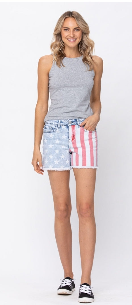 Judy Blue Stars and Stripes Mid-Rise Shorts - Style 150025