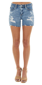 Judy Blue Lace Patched Denim Shorts - Style 150042