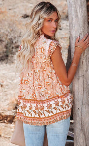 California Sunset Boho Floral casual top