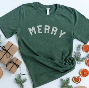 Oat Collective MERRY Forest Green Holiday/Christmas Graphic Tee