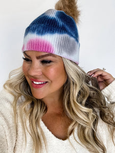 TIE DYE FUR POM BEANIE