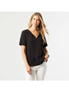 Tinto Crinkle Gauze Tassel Top in Black