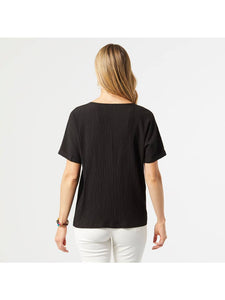 Tinto Crinkle Gauze Tassel Top in Black